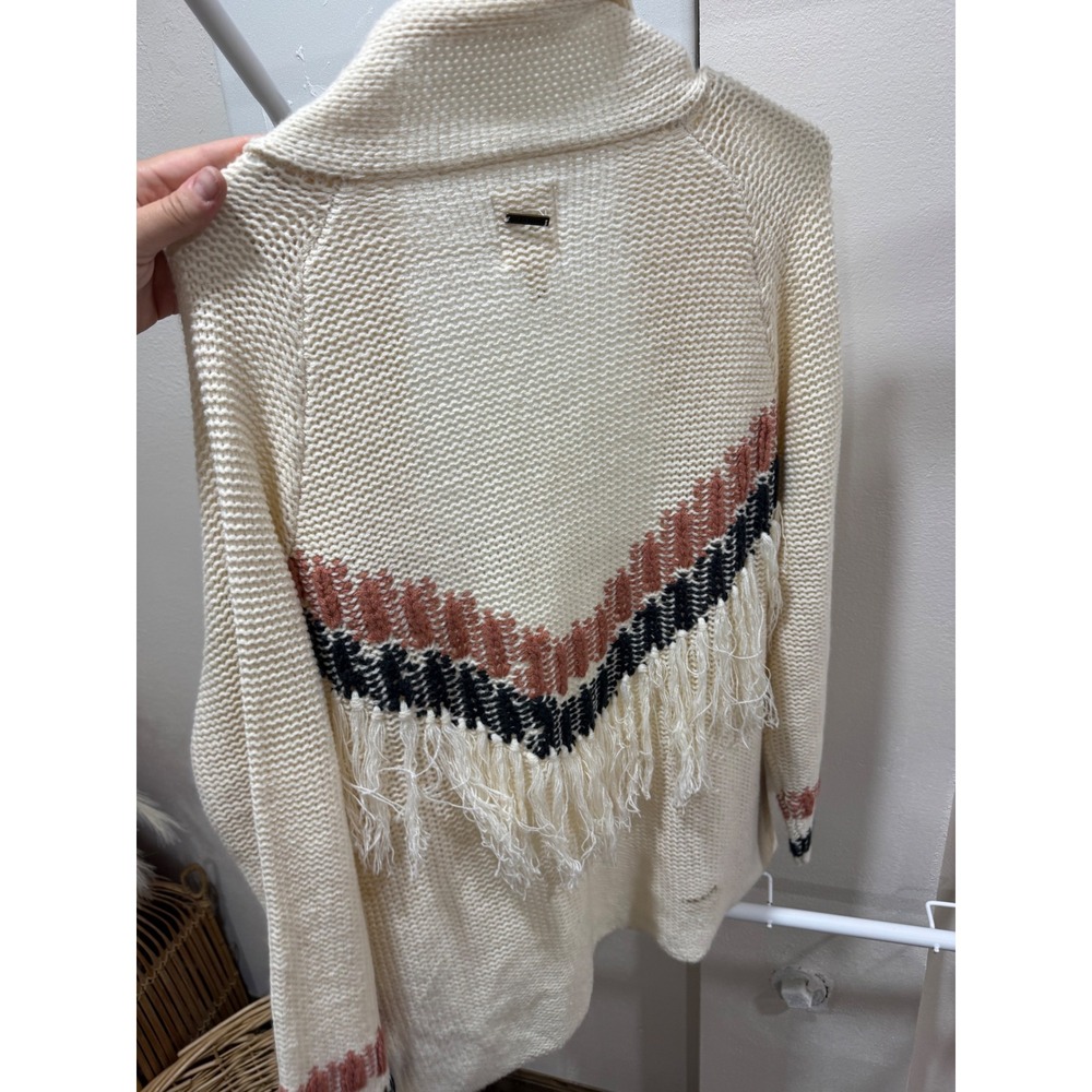 Coastal Bohemian Southwestern Fringe Chunky Knit Cream L/G Billabong Cardigan - Picture 3 of 4